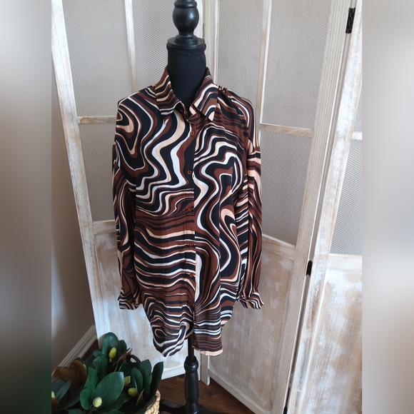 SHEIN Tops - SHEIN Multicolor Sheer Striped Blouse